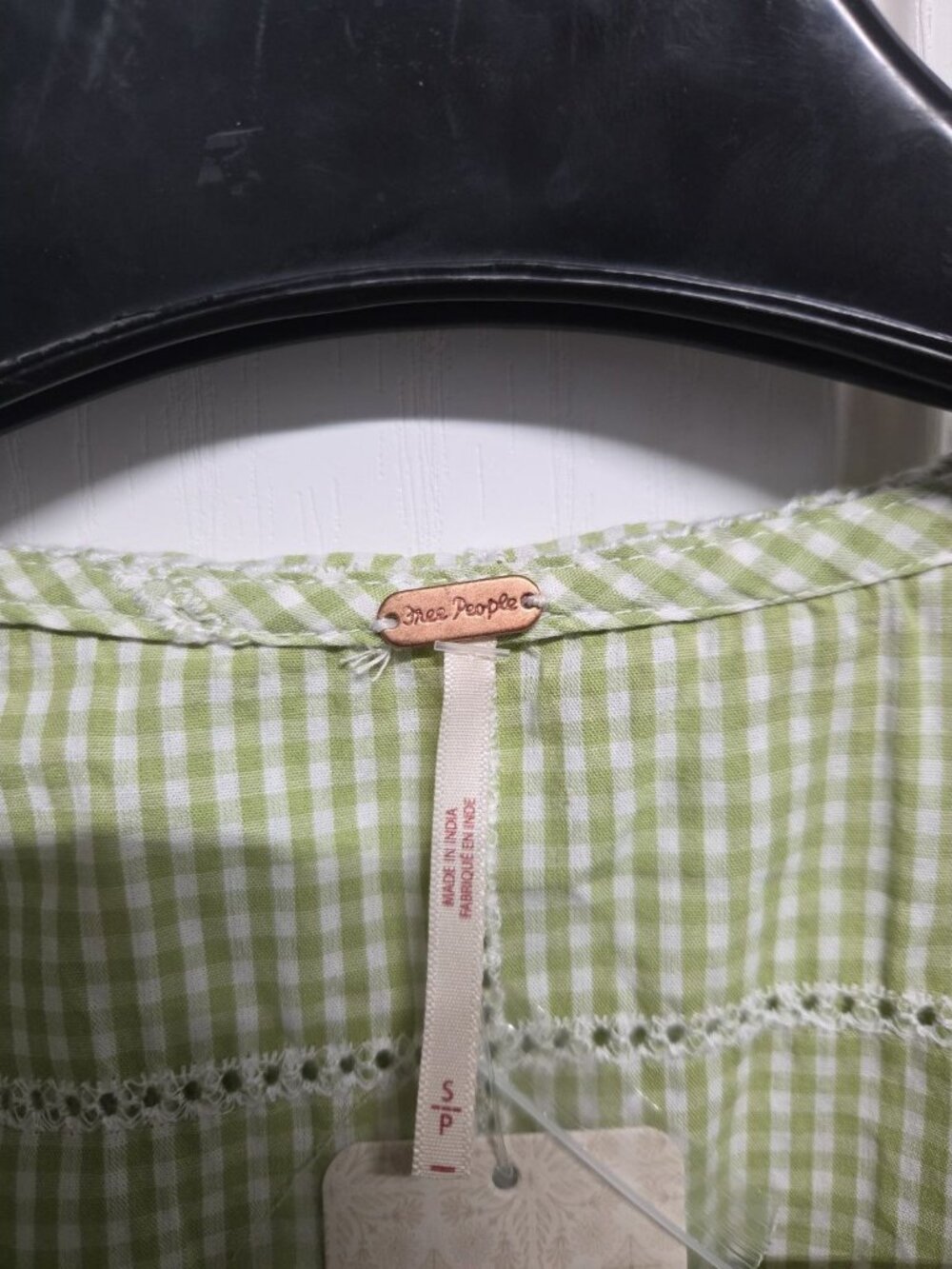 Free People Light Green Gingham Tie-Front Crop Top - Picture 2 of 9